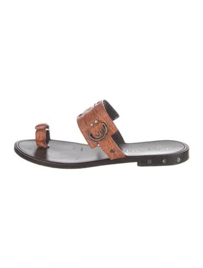 Pre-owned Belstaff Leather Animal Print Sandals In Orange