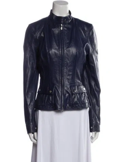Pre-owned Belstaff Leather Biker Jacket In Blue