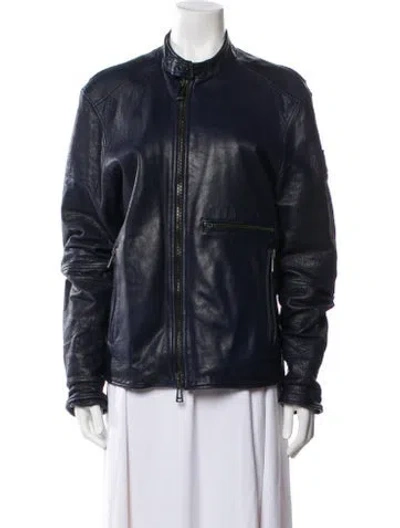 Pre-owned Belstaff Leather Biker Jacket In Blue