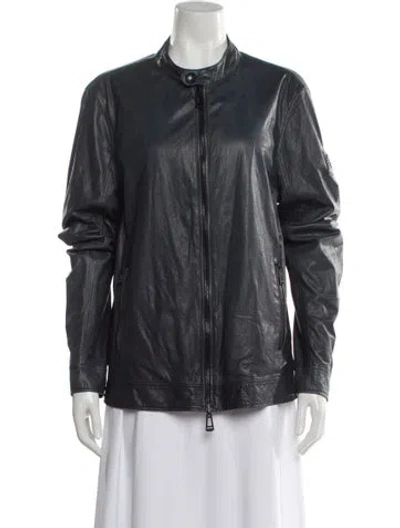 Pre-owned Belstaff Leather Biker Jacket In Blue