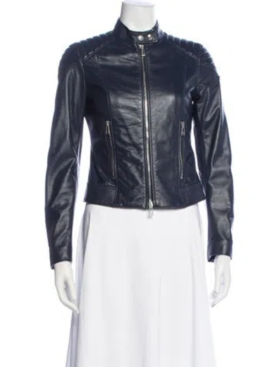 Pre-owned Belstaff Leather Biker Jacket In Blue