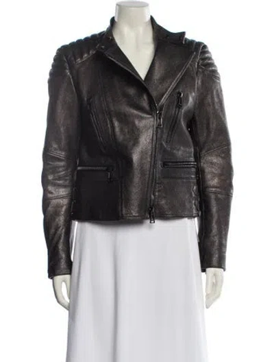 Pre-owned Belstaff Leather Biker Jacket In Gray