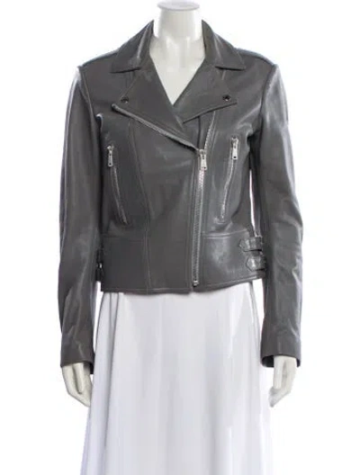 Pre-owned Belstaff Leather Biker Jacket In Gray
