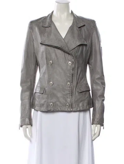 Pre-owned Belstaff Leather Biker Jacket In Gray