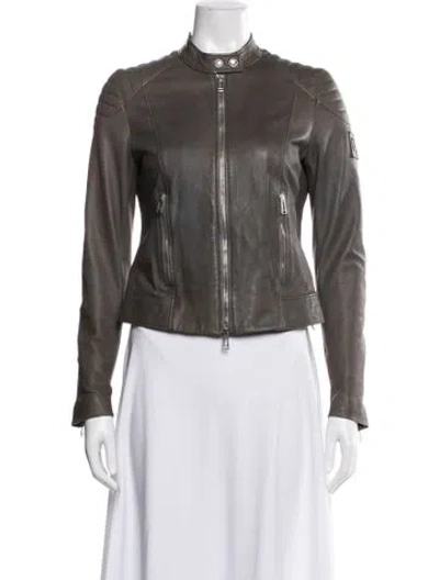 Pre-owned Belstaff Leather Biker Jacket In Gray