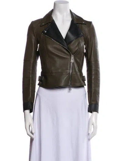 Pre-owned Belstaff Leather Biker Jacket In Green