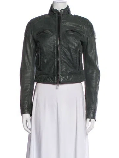 Pre-owned Belstaff Leather Biker Jacket In Green