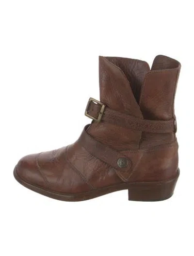 Pre-owned Belstaff Leather Moto Boots In Brown