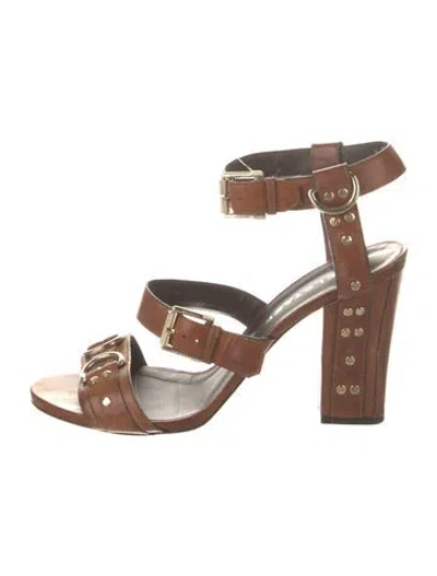 Pre-owned Belstaff Leather Studded Accents Sandals In Brown
