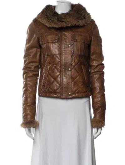 Pre-owned Belstaff Leather Tweed Pattern Biker Jacket In Brown