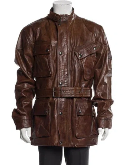 Pre-owned Belstaff Leather Utility Jacket In Brown