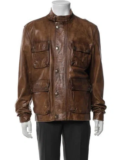 Pre-owned Belstaff Leather Utility Jacket In Brown