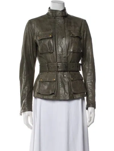 Pre-owned Belstaff Leather Utility Jacket In Green