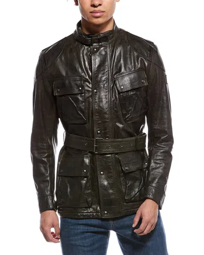 Belstaff Legacy Trialmaster Leather Panther Jacket In Green
