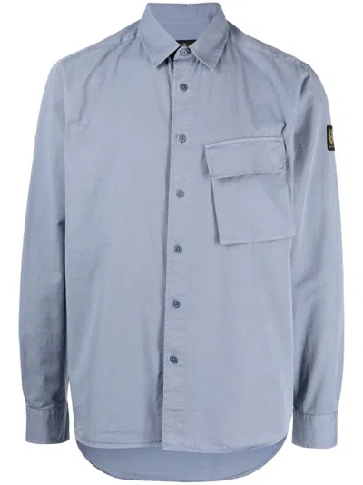Belstaff Logo-patch Button-up Cotton Shirt In Blue