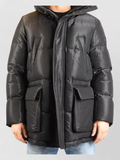 Belstaff Long Hooded Coat High Collar Pockets In Black