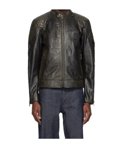 Belstaff Long Sleeve Leather Jacket In Black