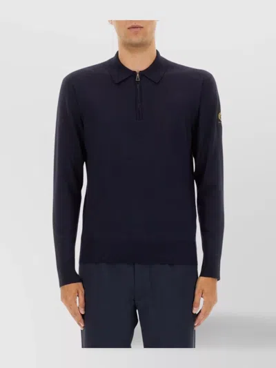 Belstaff Long Sleeve Polo Knit Sweater In Blue