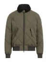 BELSTAFF BELSTAFF MAN PUFFER MILITARY GREEN SIZE 44 COTTON, POLYAMIDE, LAMBSKIN