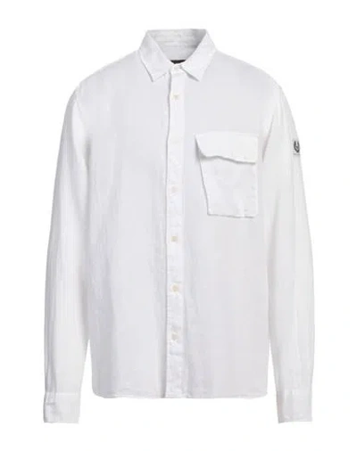 Belstaff Man Shirt White Size Xl Linen In Chrome Grey