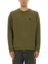 Belstaff Crew Neck Sweater Ribbed Cuffs In Green