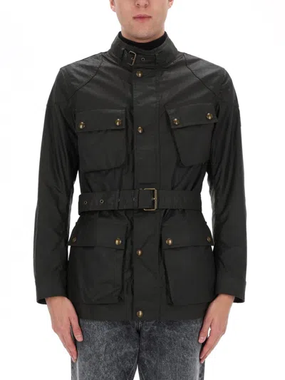 Belstaff Trialmaster Belted Waxed Cotton Jacket In Black