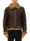 Belstaff Shearling Collar Panelled Jacket Belted In Brown