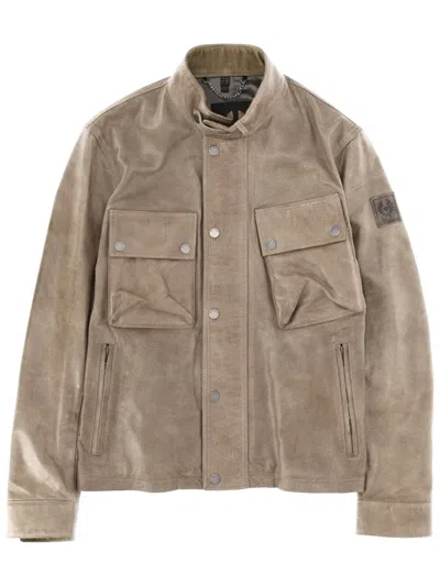 Belstaff Men's Leather Utility Jacket In Beige