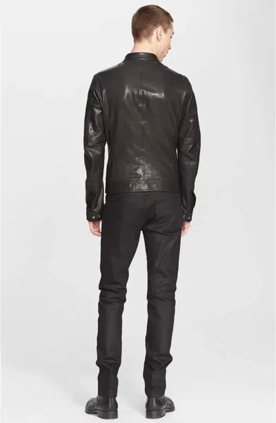 Pre-owned Belstaff Slim Fit Stretch Jeans Motorcycle Biker Coated Raw Denim Black 30 X 33
