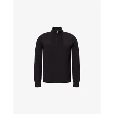 Belstaff Mens Black Bel Commande Quarter-zip Knitted Cotton Jumper