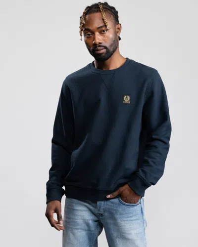 Belstaff Mens Crew Neck Sweatshirt With Logo Patch In Blue