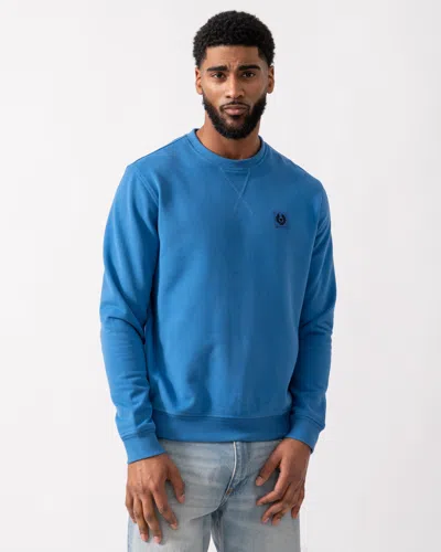 Belstaff Mens Crew Neck Sweatshirt With Logo Patch In Blue