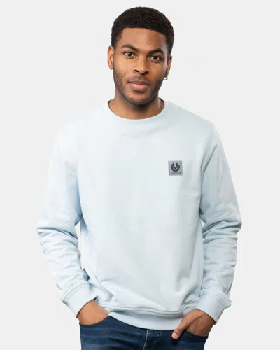 Belstaff Mens Crew Neck Sweatshirt With Logo Patch In Blue