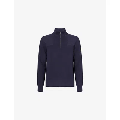Belstaff Mens Dark Ink Commander Quarter-zip Cotton Jumper Xl In Blue