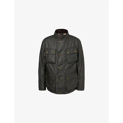 Belstaff Mens Faded Olive Fieldmaster High-neck Waxed-cotton Jacket In Green