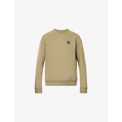 Belstaff Mens Fatigue Green Pocket-logo Crewneck Cotton-jersey Sweatshirt