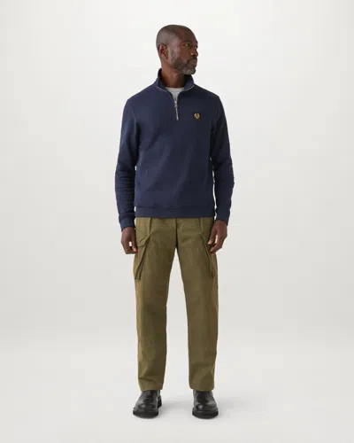 Belstaff Mens Logo Quarter Zip Sweatshirt In Dark Ink