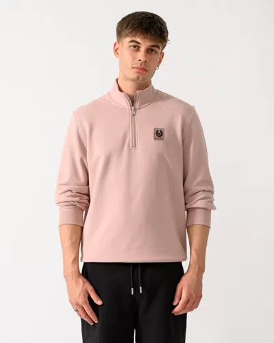 Belstaff Mens Logo Quarter Zip Sweatshirt In Dusk Pink