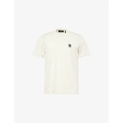 Belstaff Mens Brand-patch Crewneck Cotton-jersey T-shirt Silver Birch In Neutral