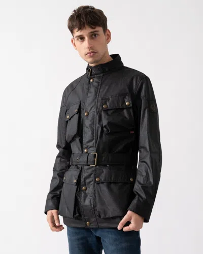 Belstaff Trialmaster Belted Waxed Cotton Jacket In Black