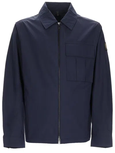 Belstaff Cargo Cotton-blend Zippered Overshirt In Blue
