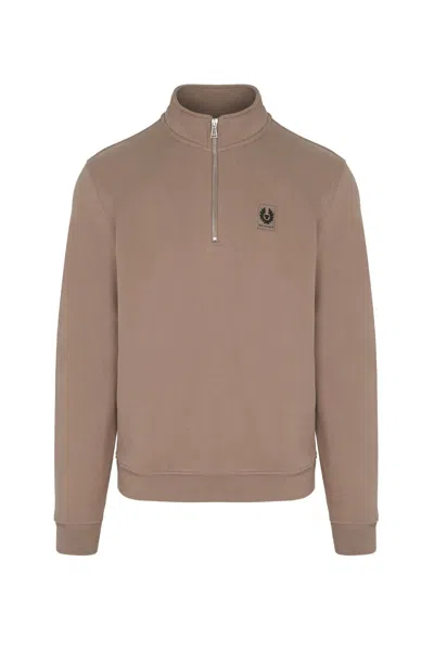 Belstaff Patch Logo 1/4 Zip Sweatshirt In Neutral