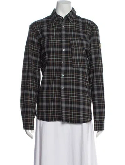 Pre-owned Belstaff Plaid Print Long Sleeve Button-up Top In Gray