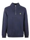 Belstaff Quarter-zip Black Cotton Pullover With High Collar In Blue