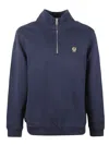 Belstaff Quarter-zip Black Cotton Pullover With High Collar In Blue