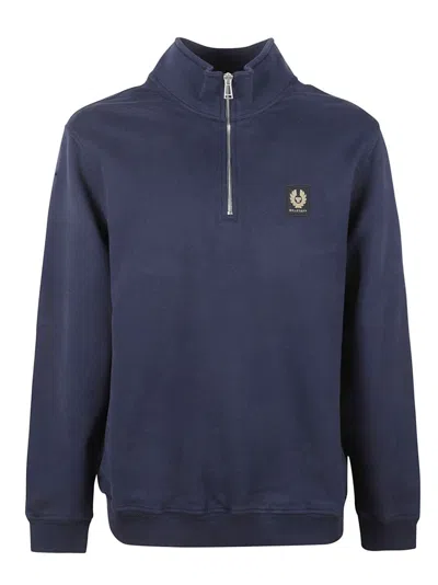 BELSTAFF QUARTER-ZIP BLACK COTTON PULLOVER WITH HIGH COLLAR