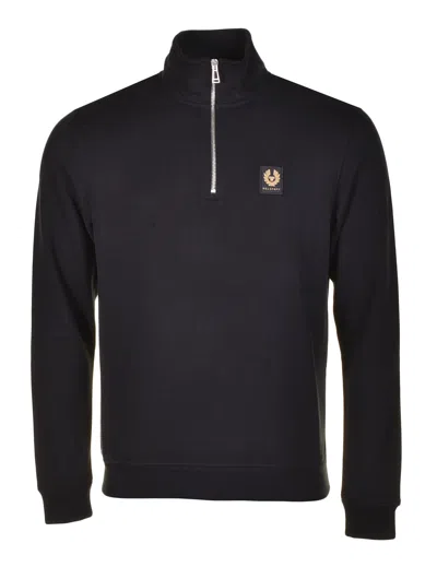 Belstaff Half-zip Logo Cotton Sweatshirt In Black