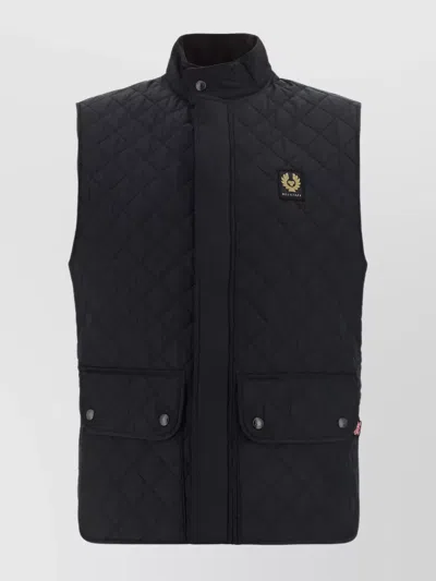 Belstaff Quilted High Collar Jacket With Side Slits In Black