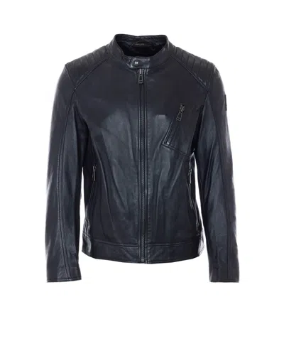 Belstaff Men Racer Leather Jacket In Black