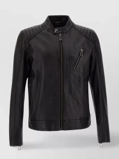 Belstaff Reinforced Panels Lambskin Jacket In Black